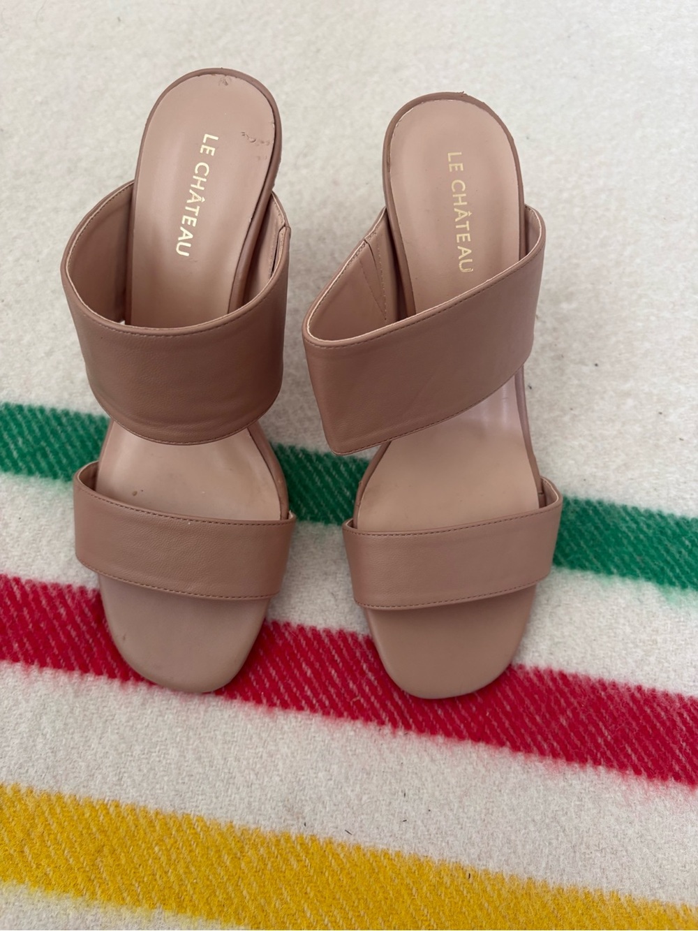 le chateau Blush Nude Double-Band Block Heel Mules